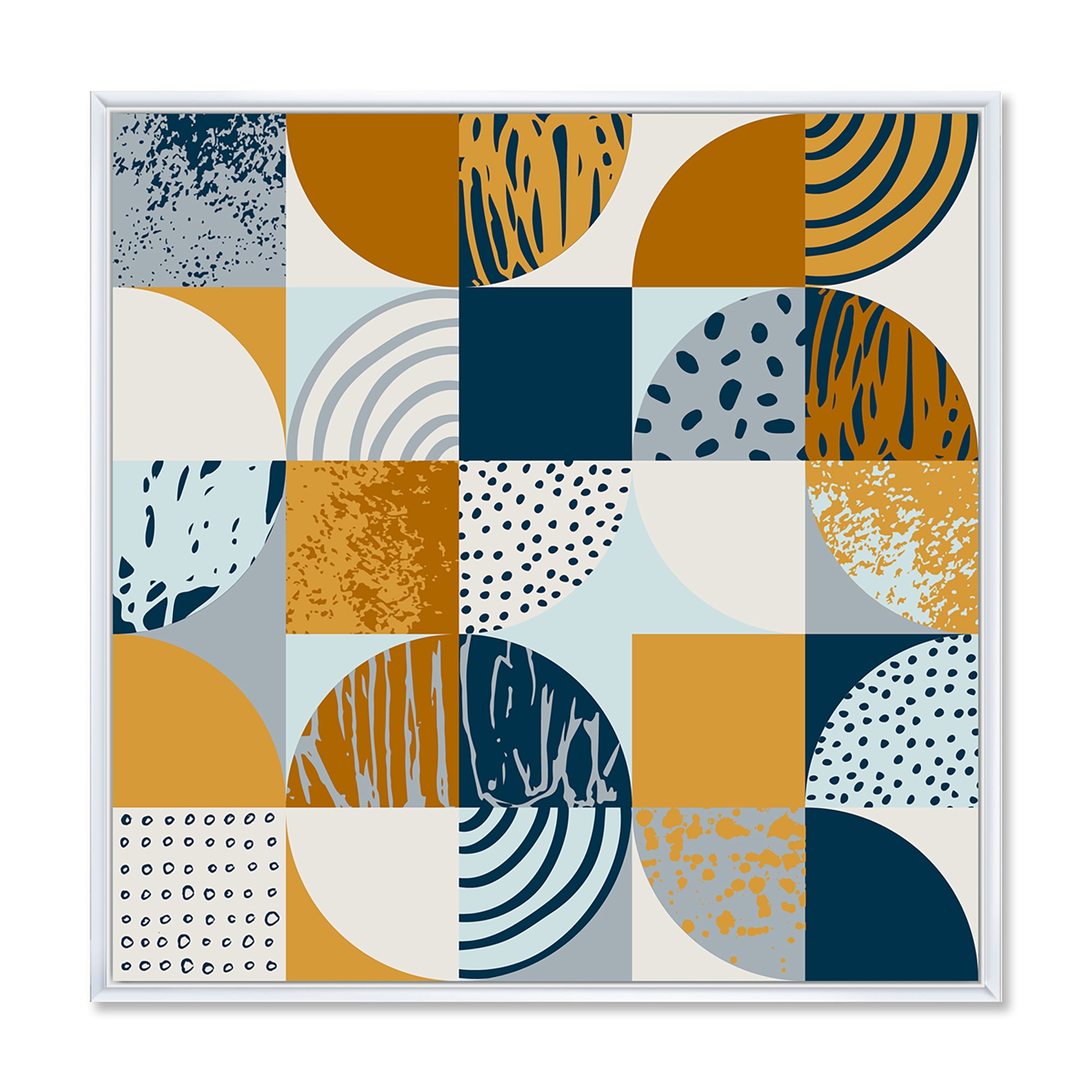Designart 'Retro Semicircles Squares and Circles' Modern Framed Canvas Wall Art Print