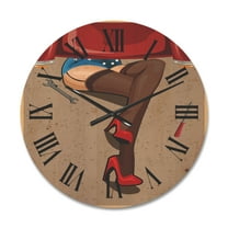 Designart 'Retro Sexy Girl Repairing The Car' Modern Wood Wall Clock