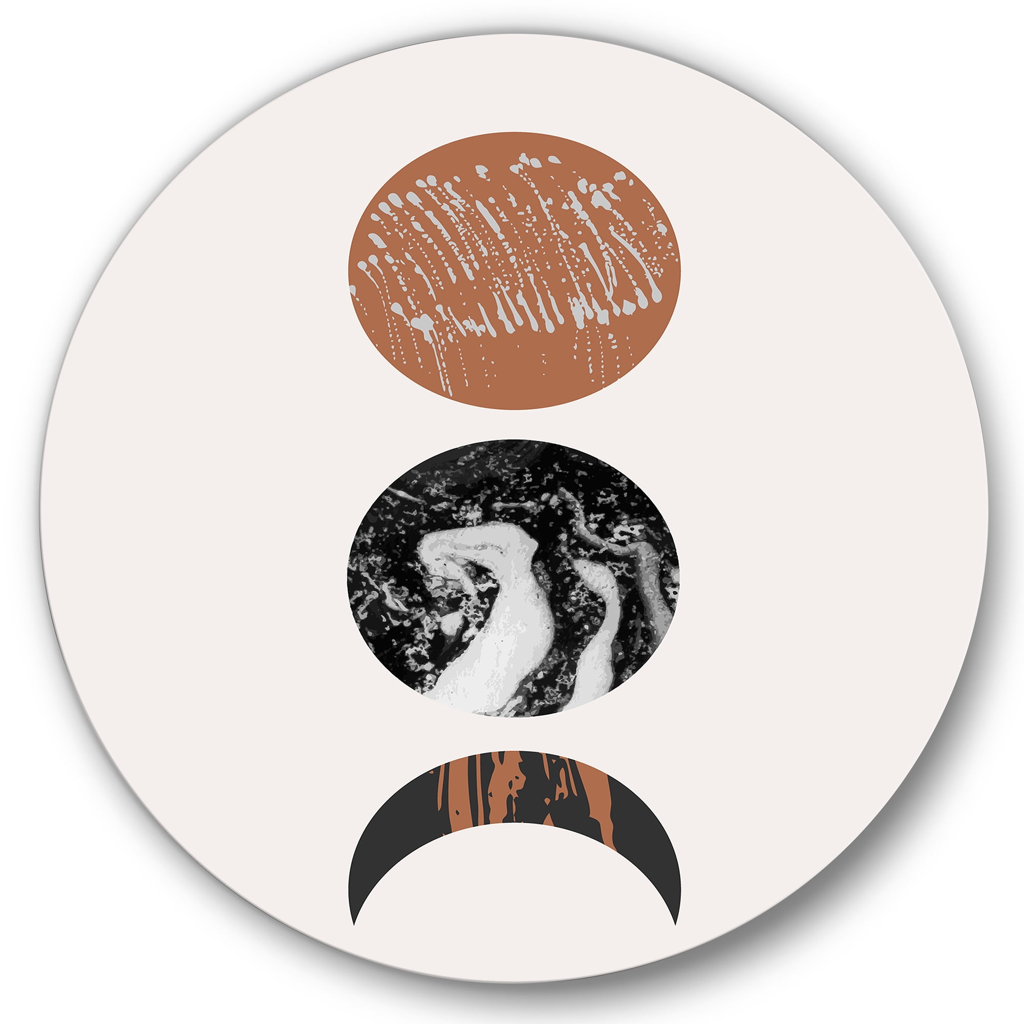 Designart 'Retro Shapes Abstract Moons and Suns' Modern Circle Metal Wall Art 29x29 - Disc of 29