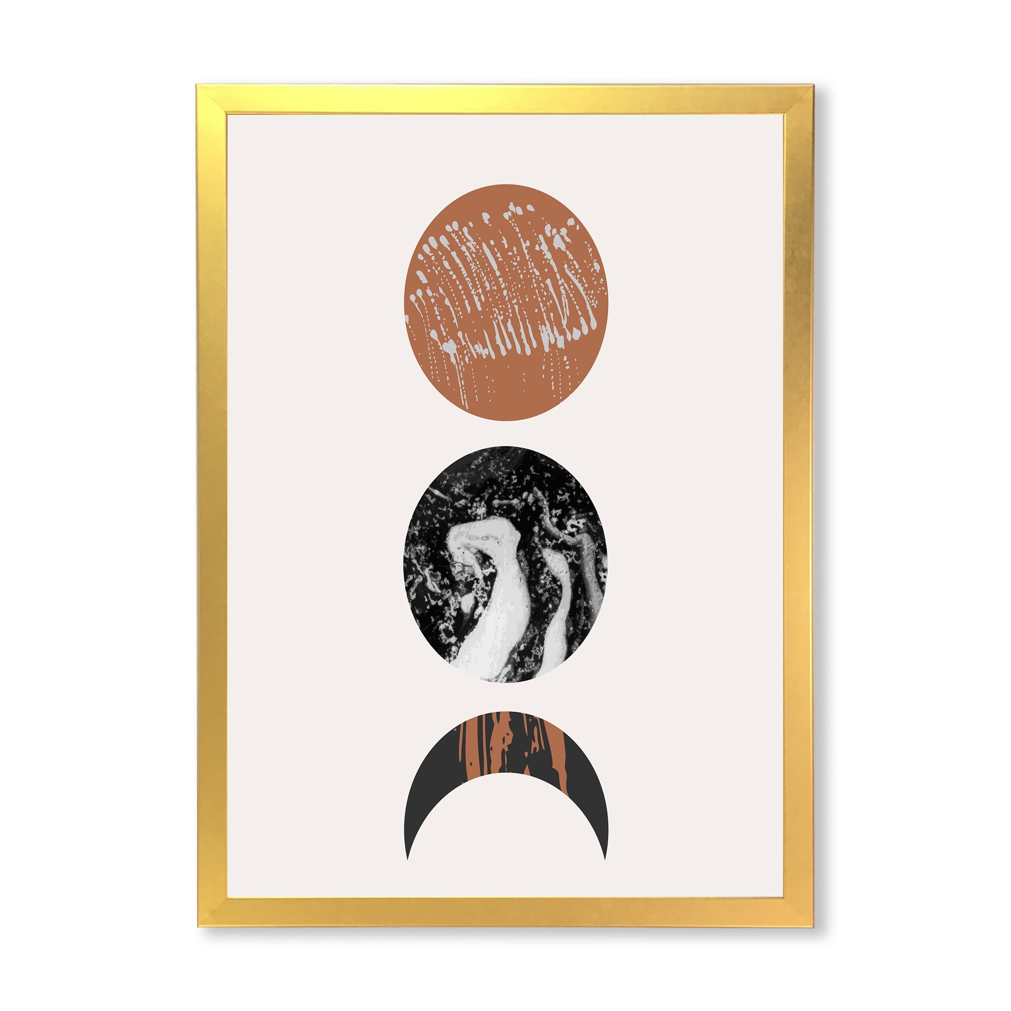 Designart 'Retro Shapes Abstract Moons and Suns' Modern Framed Art Print