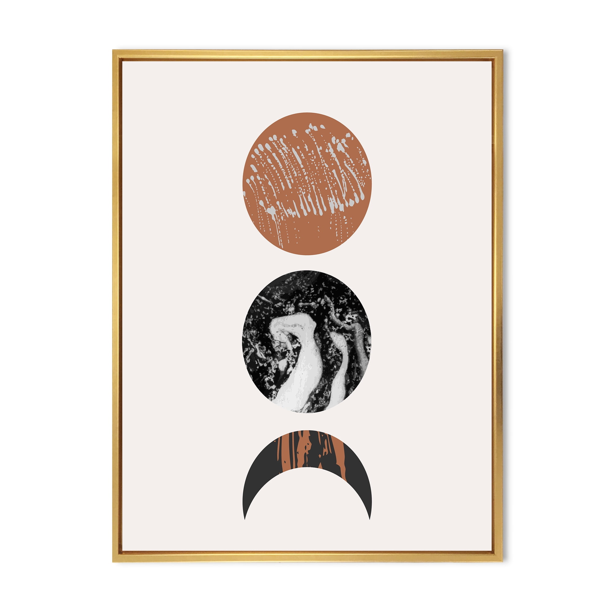 Designart 'Retro Shapes Abstract Moons and Suns' Modern Framed Canvas Wall Art Print