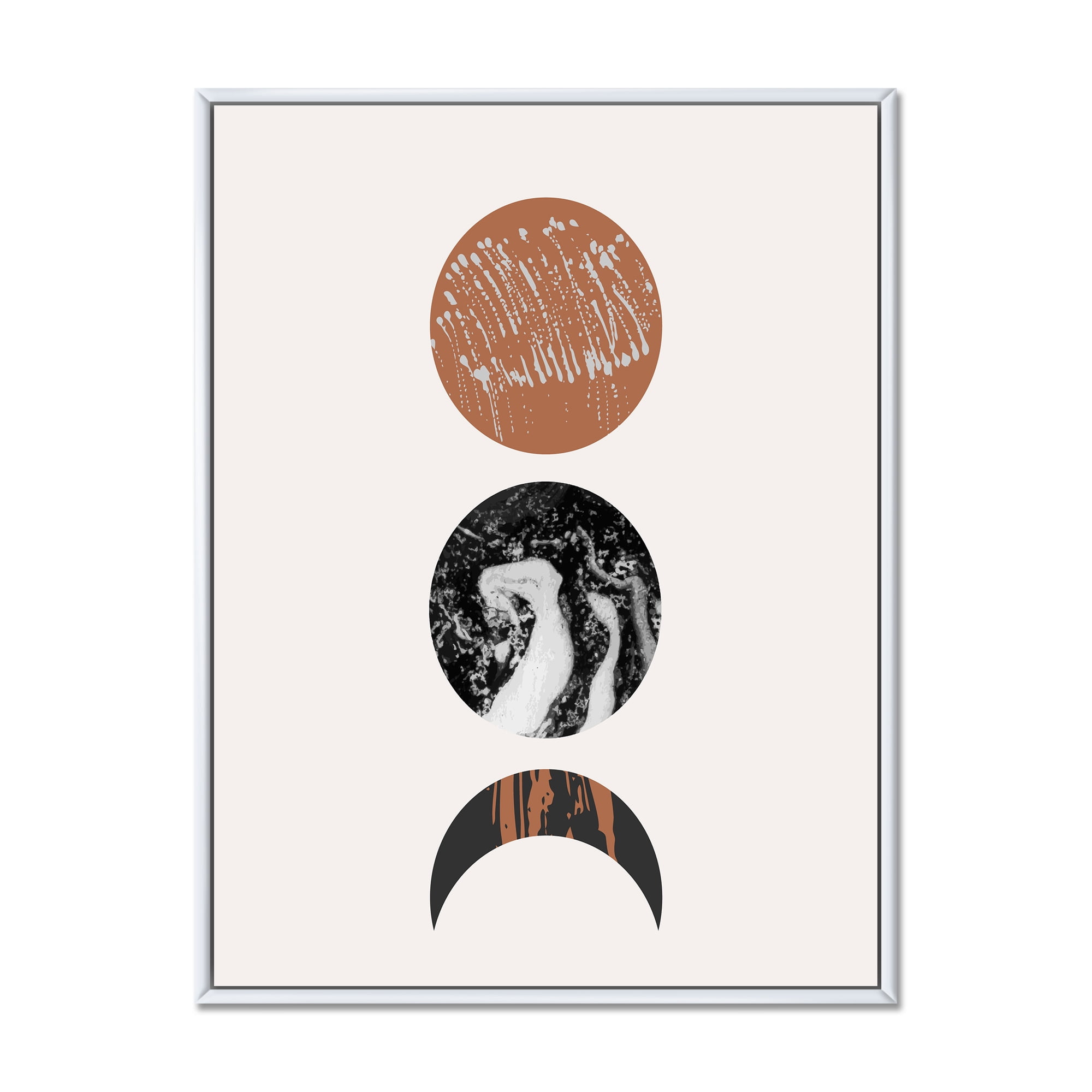 Designart 'Retro Shapes Abstract Moons and Suns' Modern Framed Canvas Wall Art Print