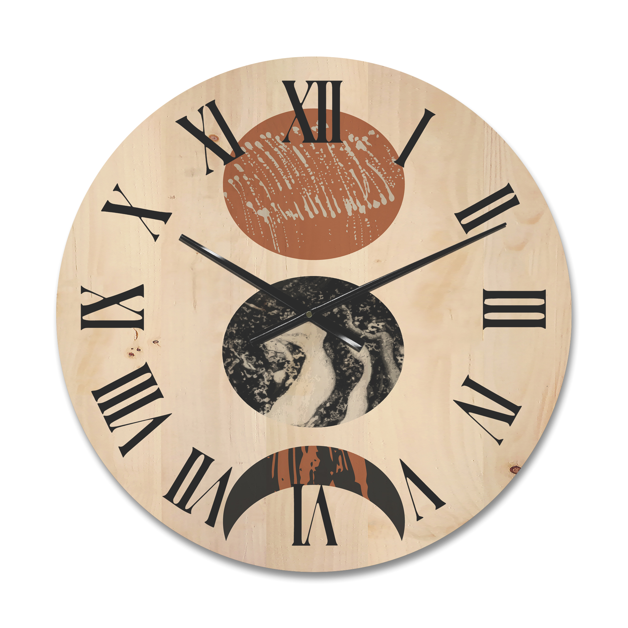 Designart 'Retro Shapes Abstract Moons and Suns' Modern Wood Wall Clock