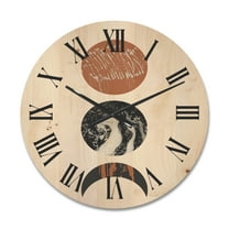 Designart 'Retro Shapes Abstract Moons and Suns' Modern Wood Wall Clock