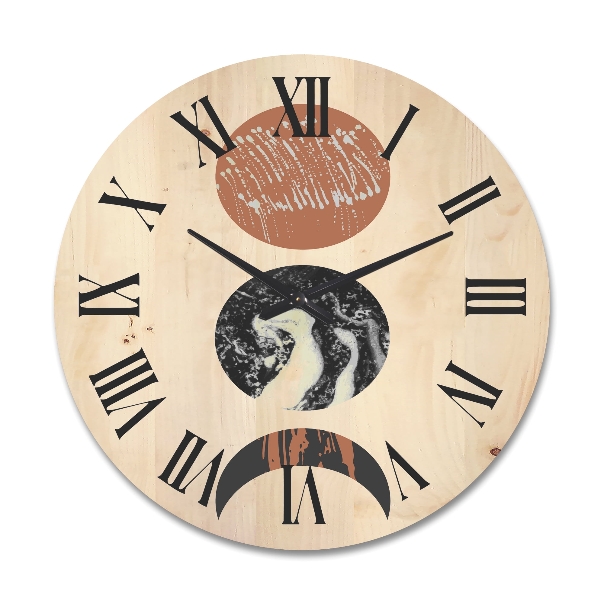 Designart 'Retro Shapes Abstract Moons and Suns' Modern Wood Wall Clock