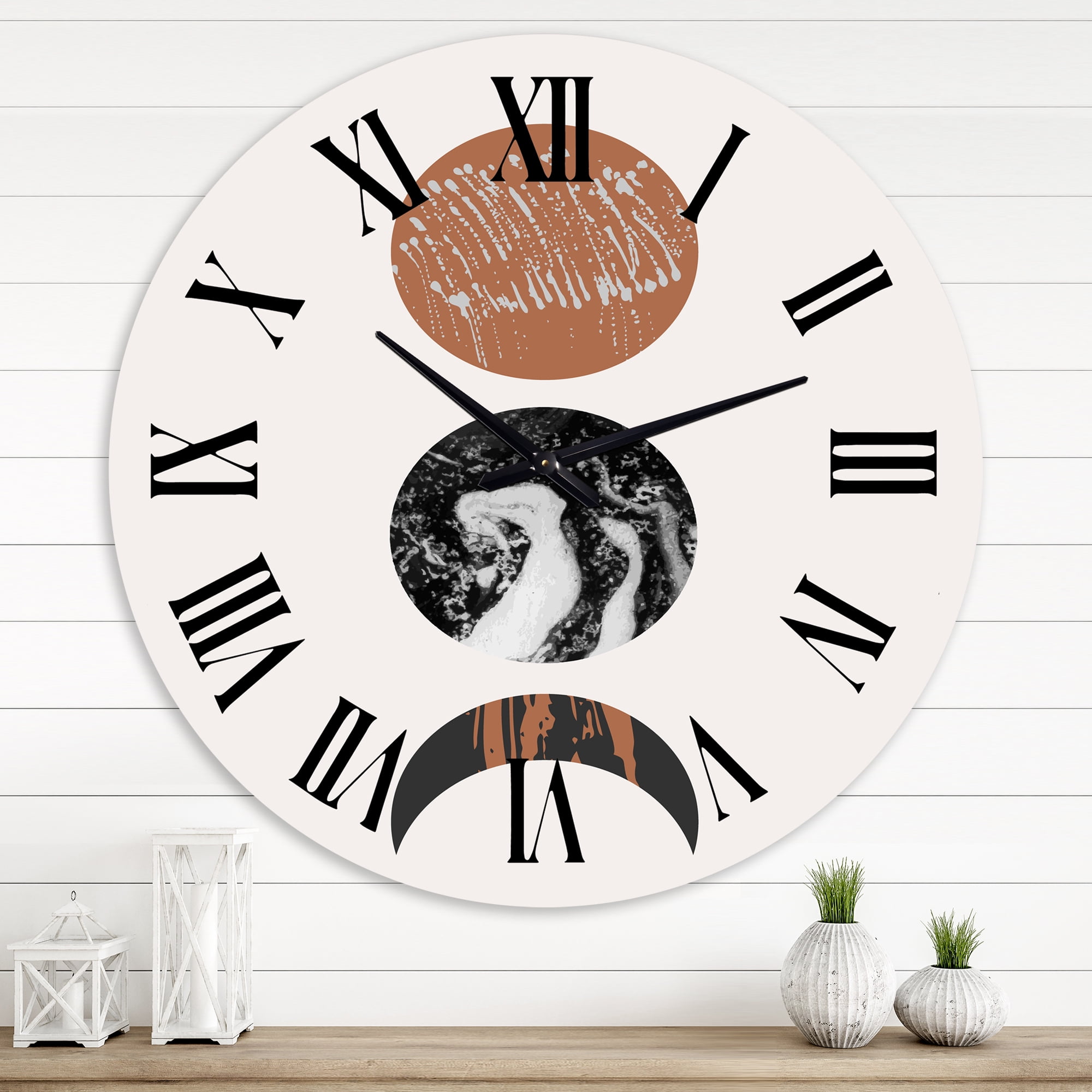 Designart 'Retro Shapes Abstract Suns And Moons' Modern Wall Clock