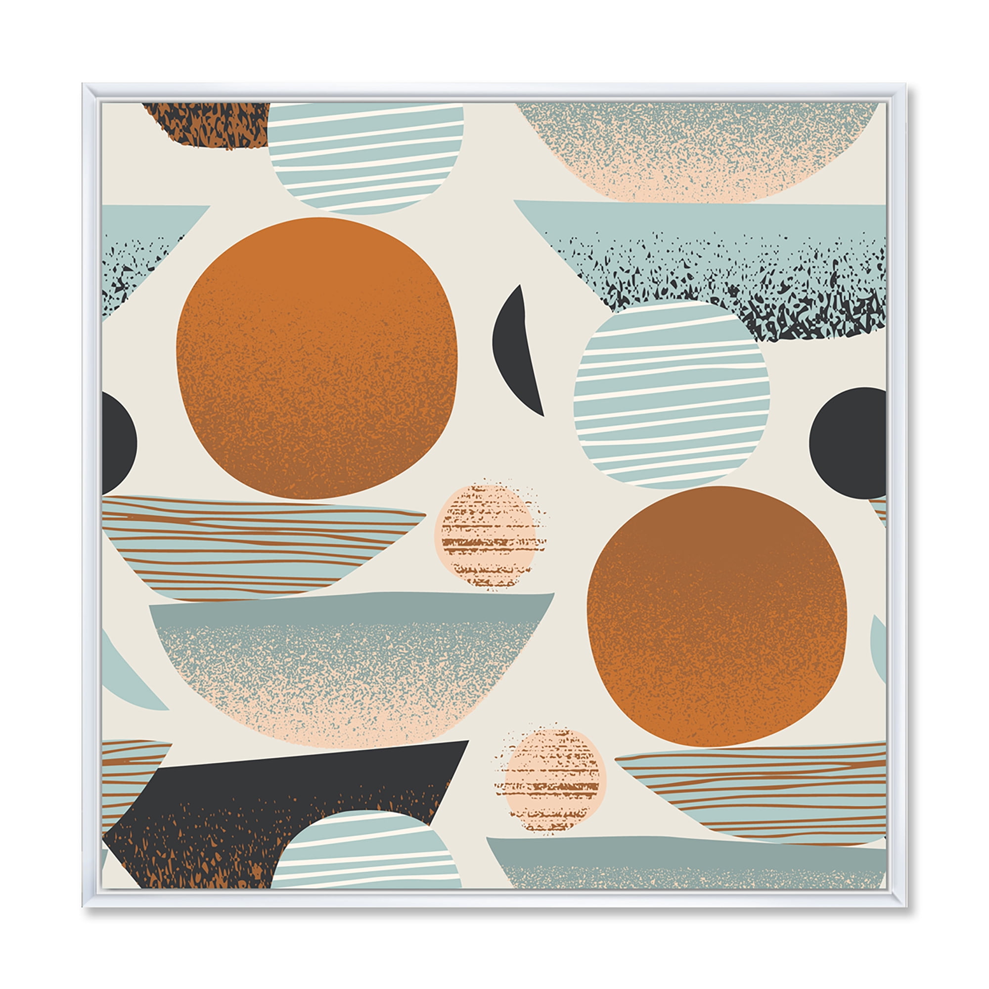Designart 'Retro Shapes With Abstract Moons and Suns I' Modern Framed Canvas Wall Art Print