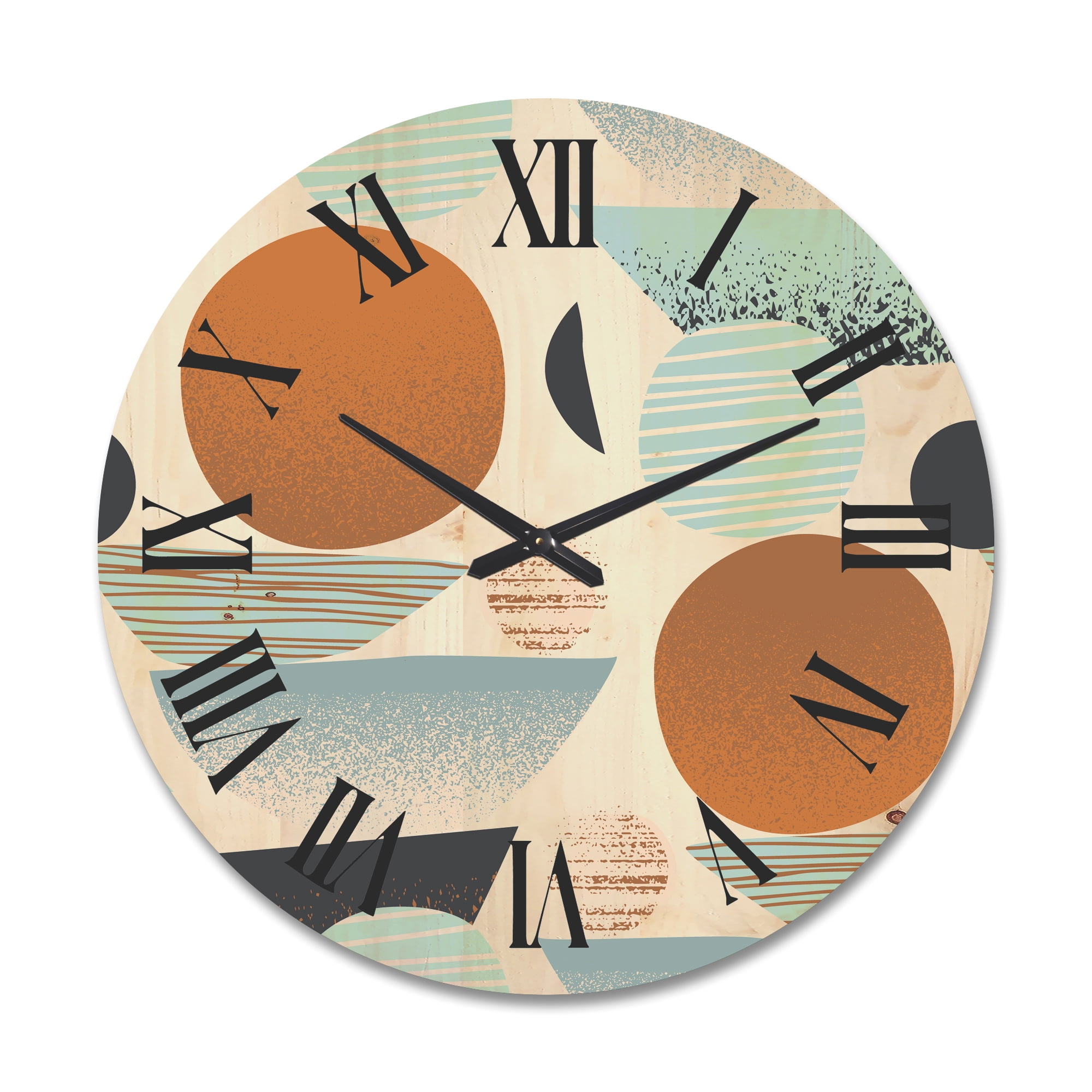Designart 'Retro Shapes With Abstract Moons and Suns I' Modern Wood Wall Clock