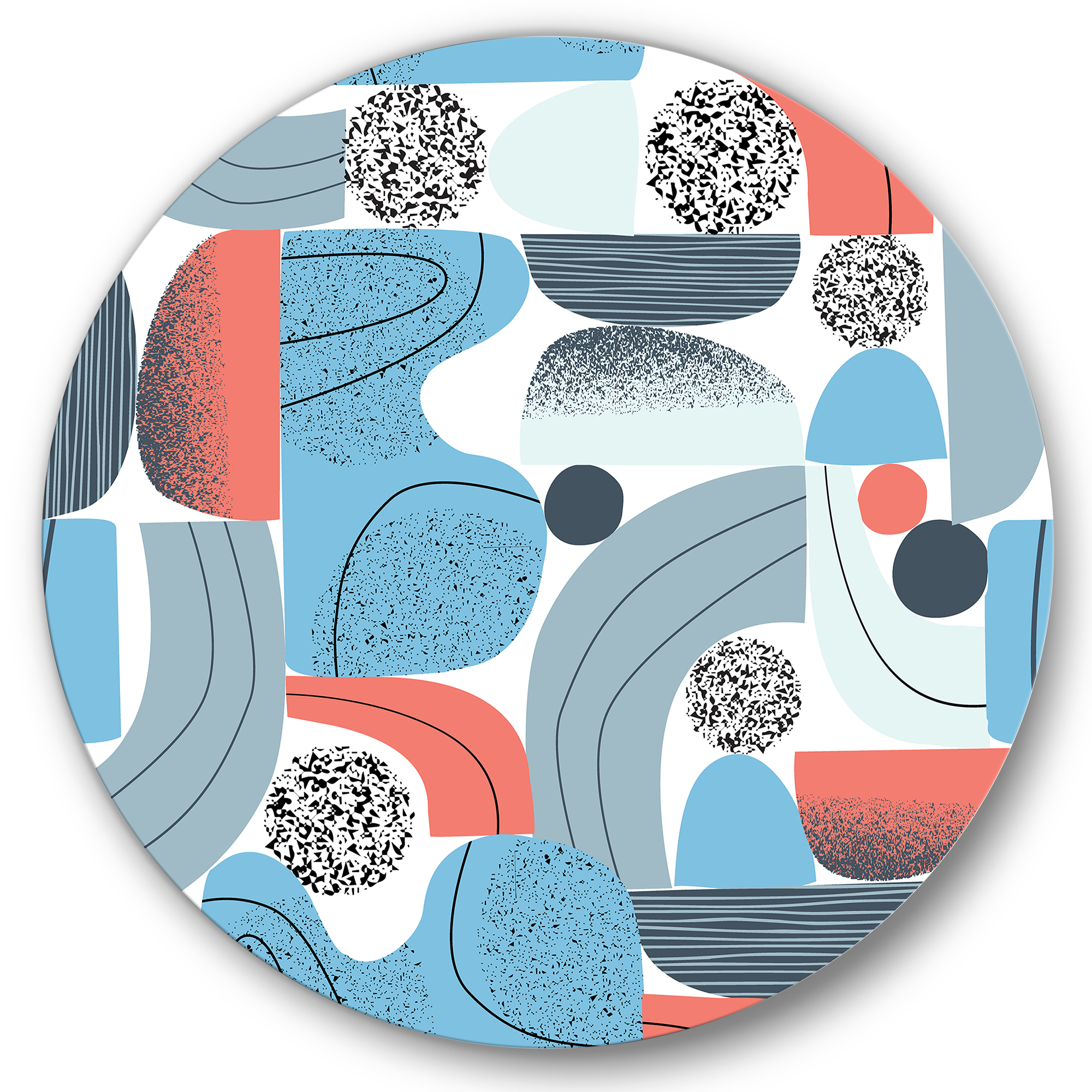 Designart 'Retro Shapes With Abstract Moons and Suns II' Modern Circle Metal Wall Art 36x36 - Disc of 36