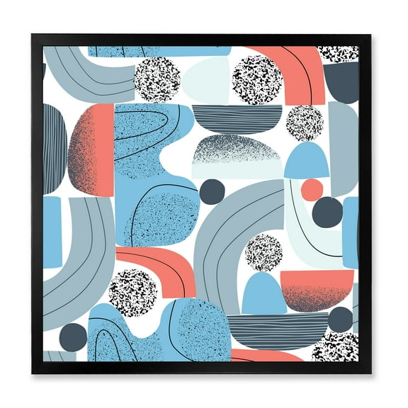 Designart 'Retro Shapes With Abstract Moons and Suns II' Modern Framed Art Print