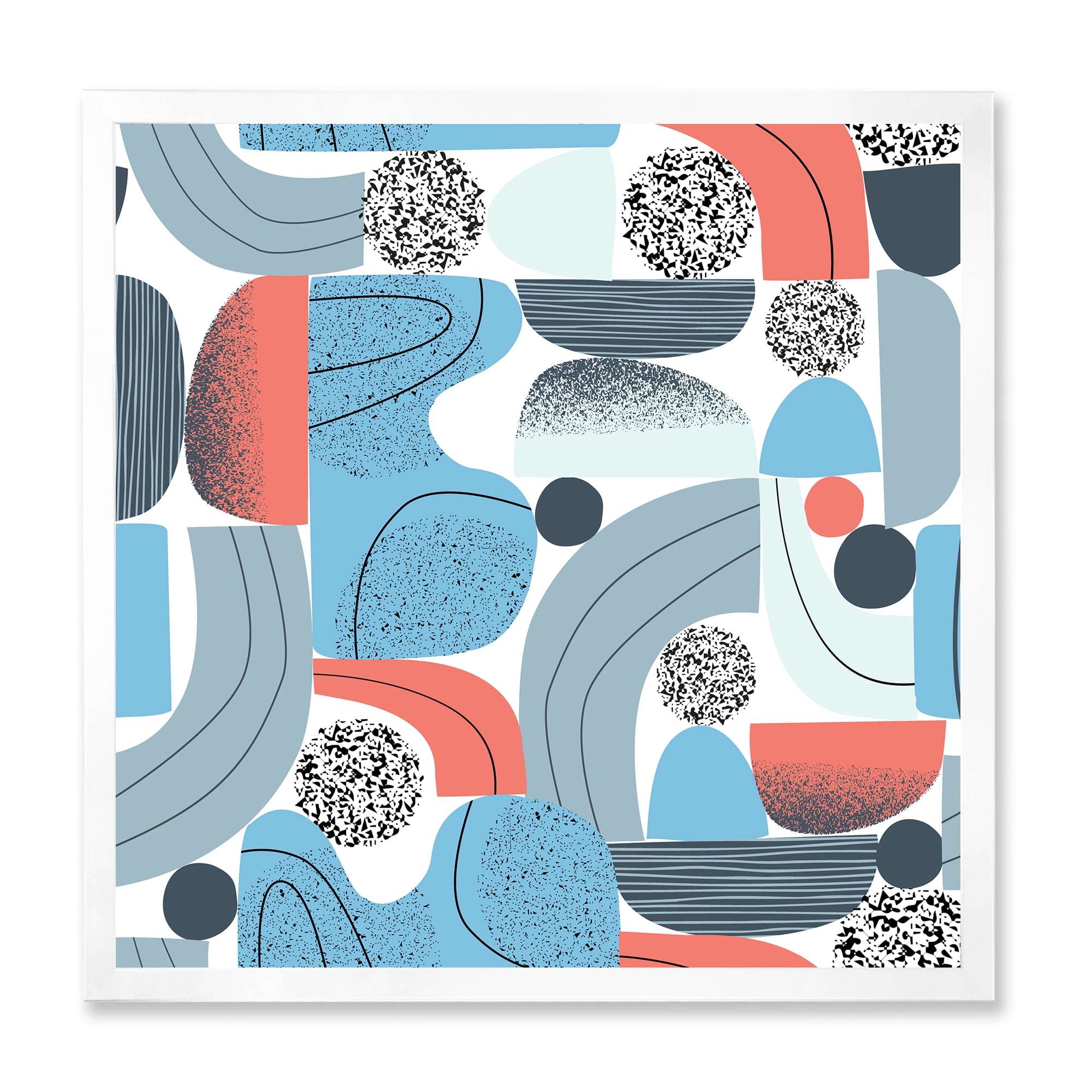 Designart 'Retro Shapes With Abstract Moons and Suns II' Modern Framed Art Print