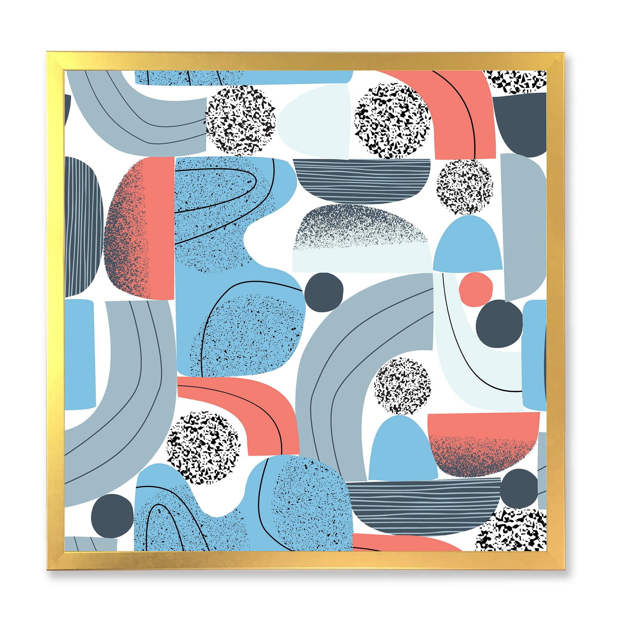 Designart 'Retro Shapes With Abstract Moons and Suns II' Modern Framed Art Print