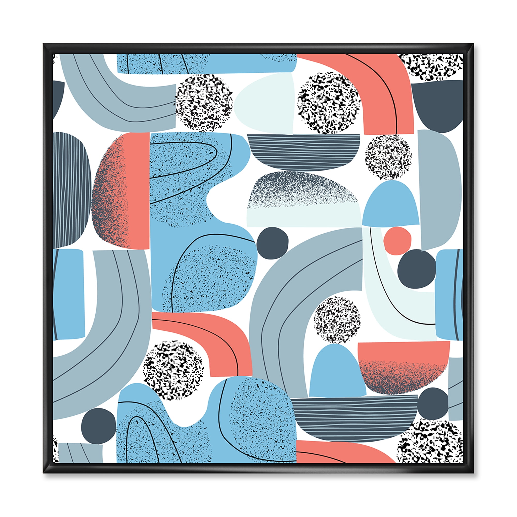 Designart 'Retro Shapes With Abstract Moons and Suns II' Modern Framed Canvas Wall Art Print