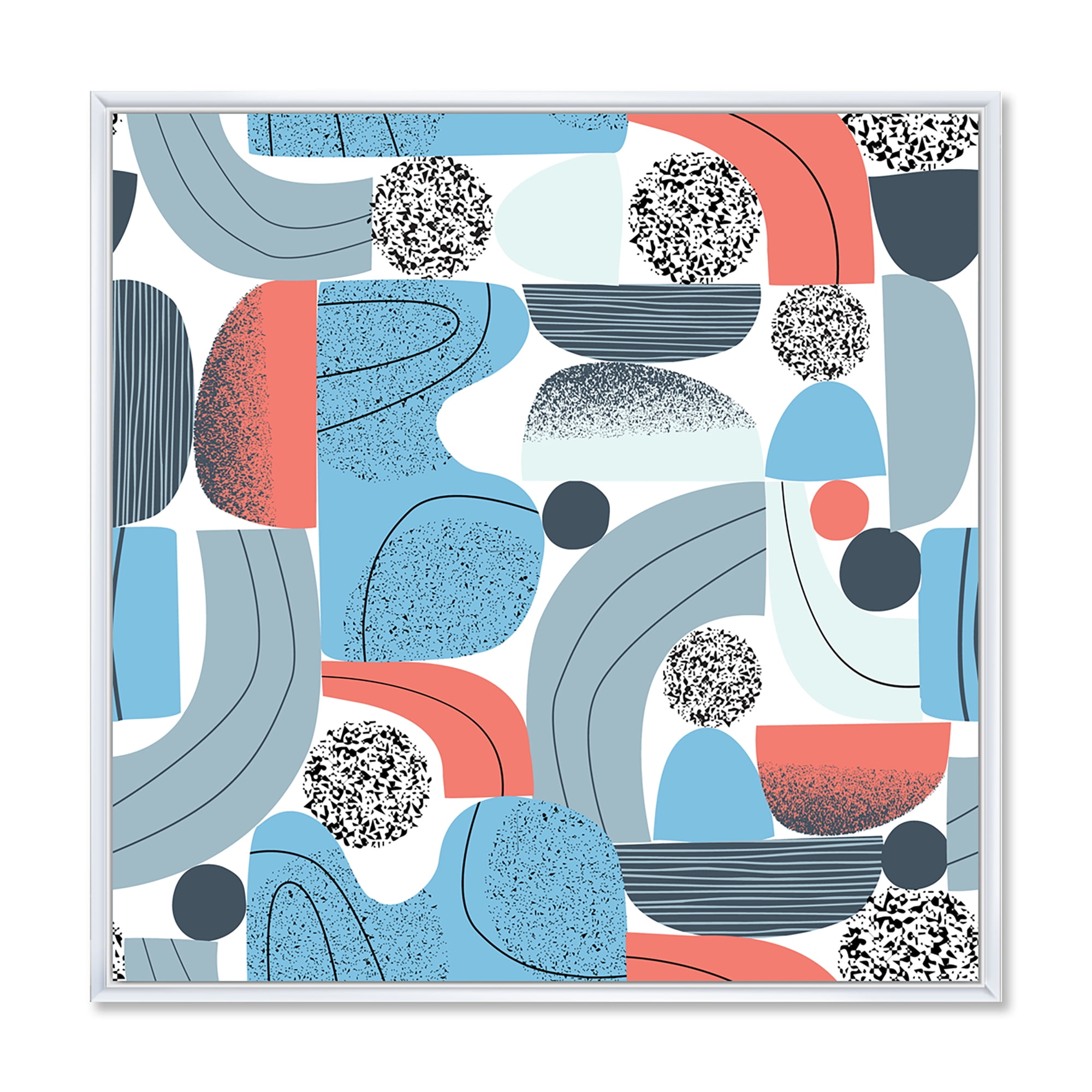 Designart 'Retro Shapes With Abstract Moons and Suns II' Modern Framed Canvas Wall Art Print