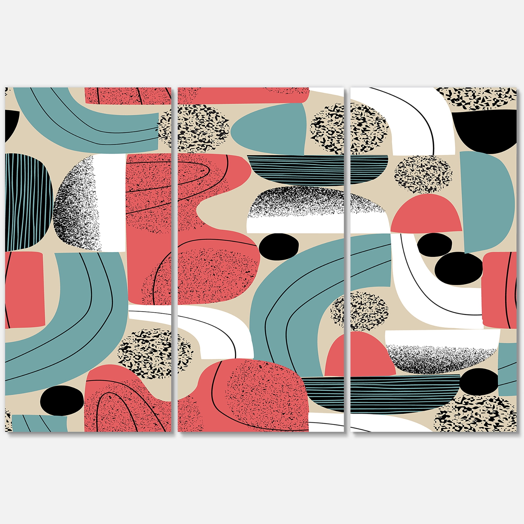 Designart ' Retro Shapes With Abstract Moons and Suns III ' Modern Canvas Wall Art Print