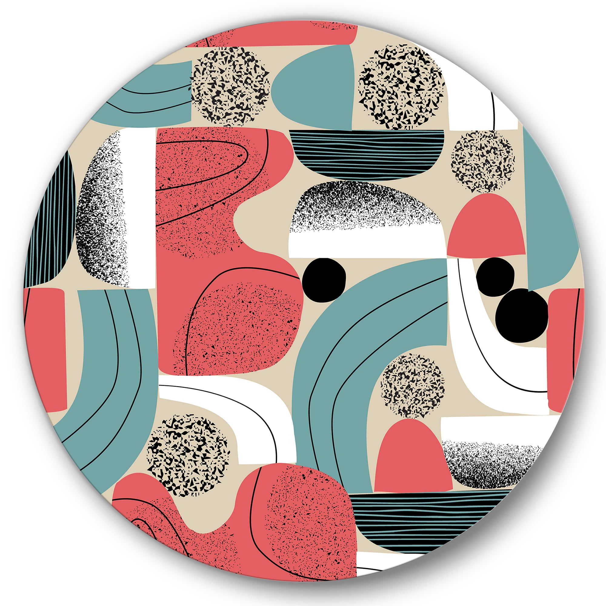 Designart 'Retro Shapes With Abstract Moons and Suns III' Modern Circle Metal Wall Art 11x11 - Disc of 11