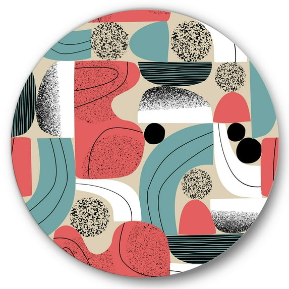 Designart 'Retro Shapes With Abstract Moons and Suns III' Modern Circle Metal Wall Art 23x23 - Disc of 23