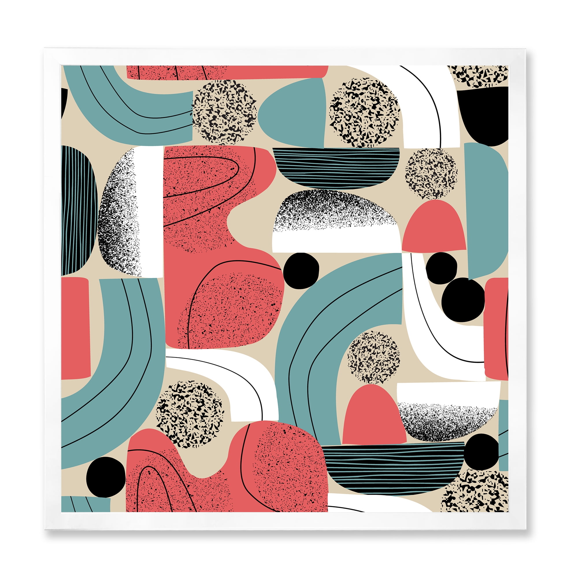 Designart 'Retro Shapes With Abstract Moons and Suns III' Modern Framed Art Print