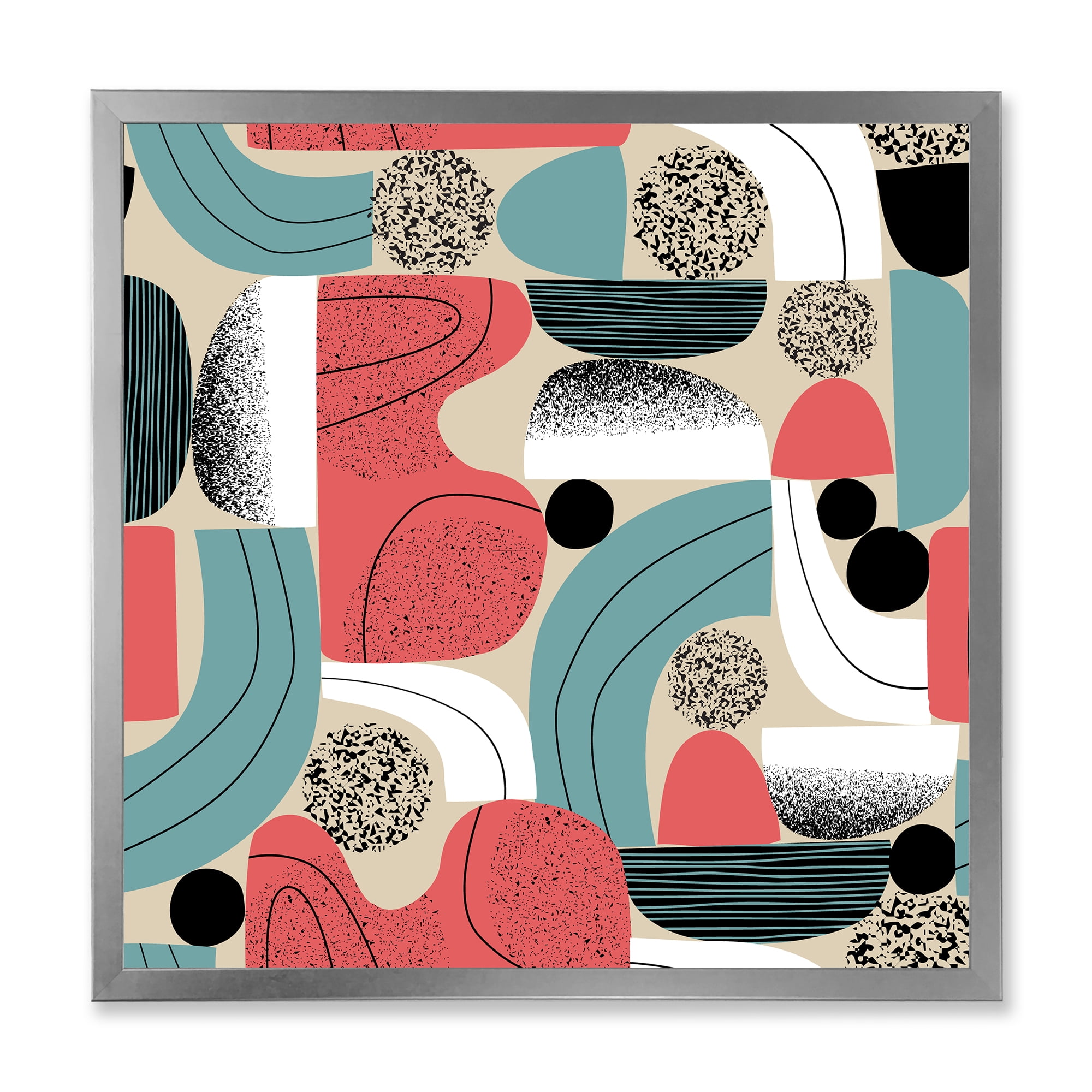 Designart 'Retro Shapes With Abstract Moons and Suns III' Modern Framed Art Print