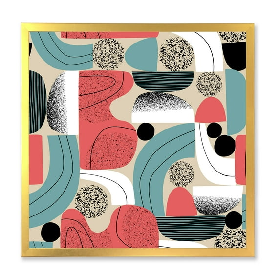 Designart 'Retro Shapes With Abstract Moons and Suns III' Modern Framed Art Print