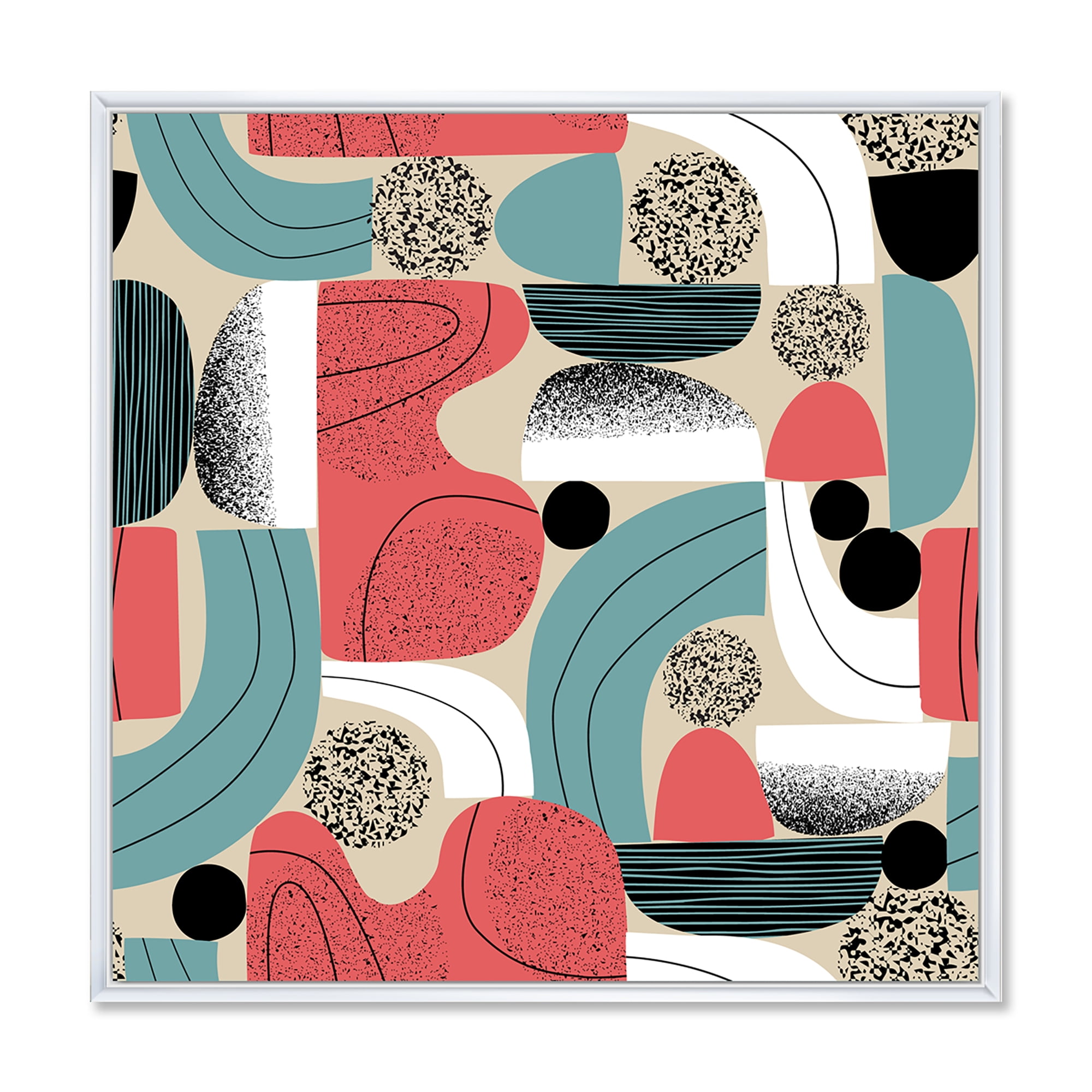 Designart 'Retro Shapes With Abstract Moons and Suns III' Modern Framed Canvas Wall Art Print