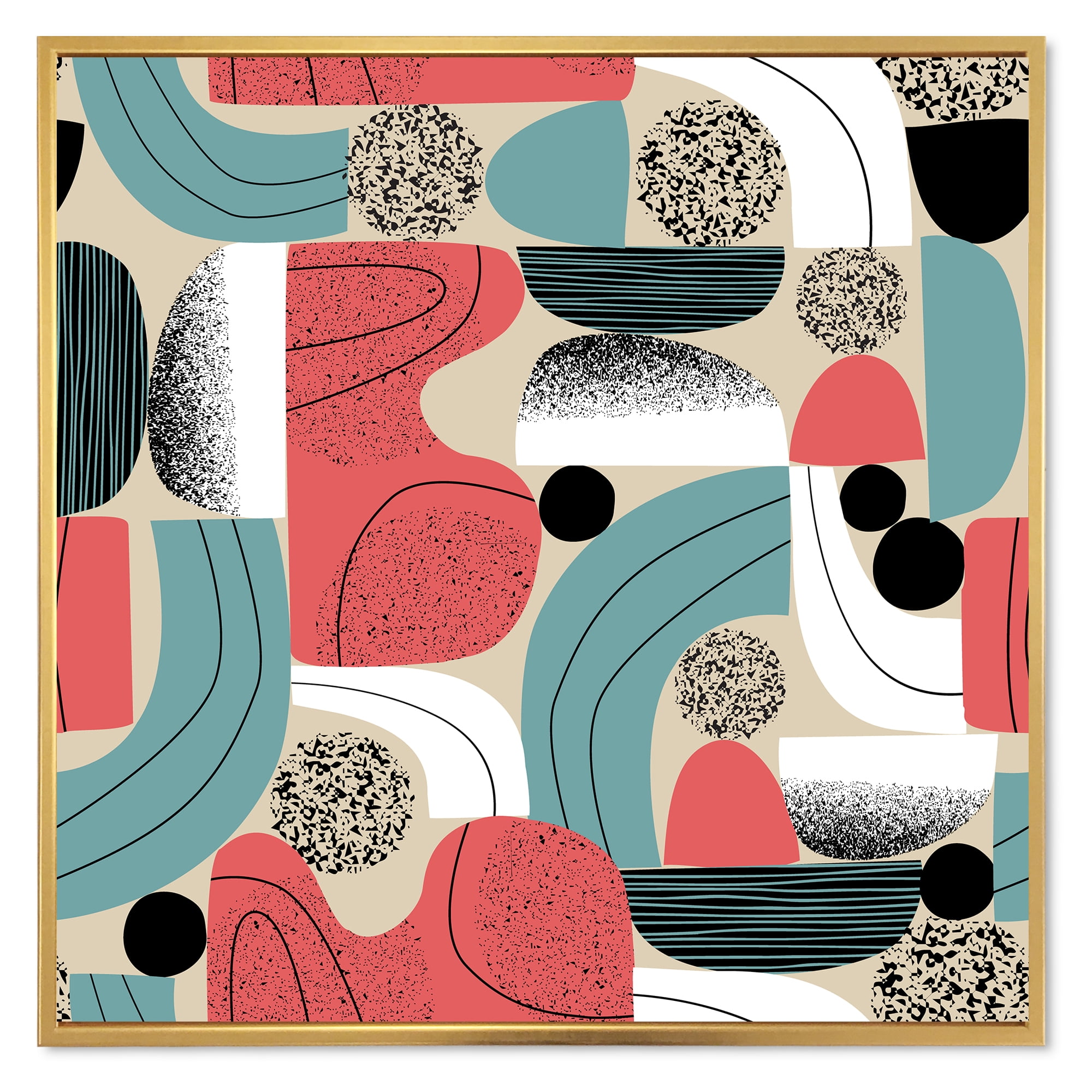 Designart 'Retro Shapes With Abstract Moons and Suns III' Modern Framed Canvas Wall Art Print