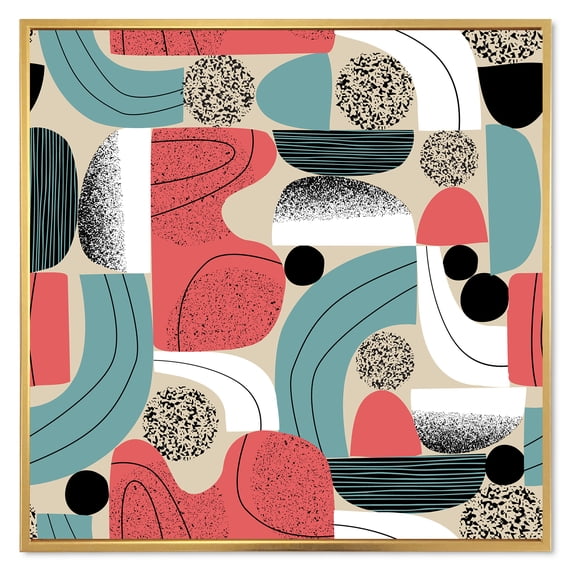 Designart 'Retro Shapes With Abstract Moons and Suns III' Modern Framed Canvas Wall Art Print