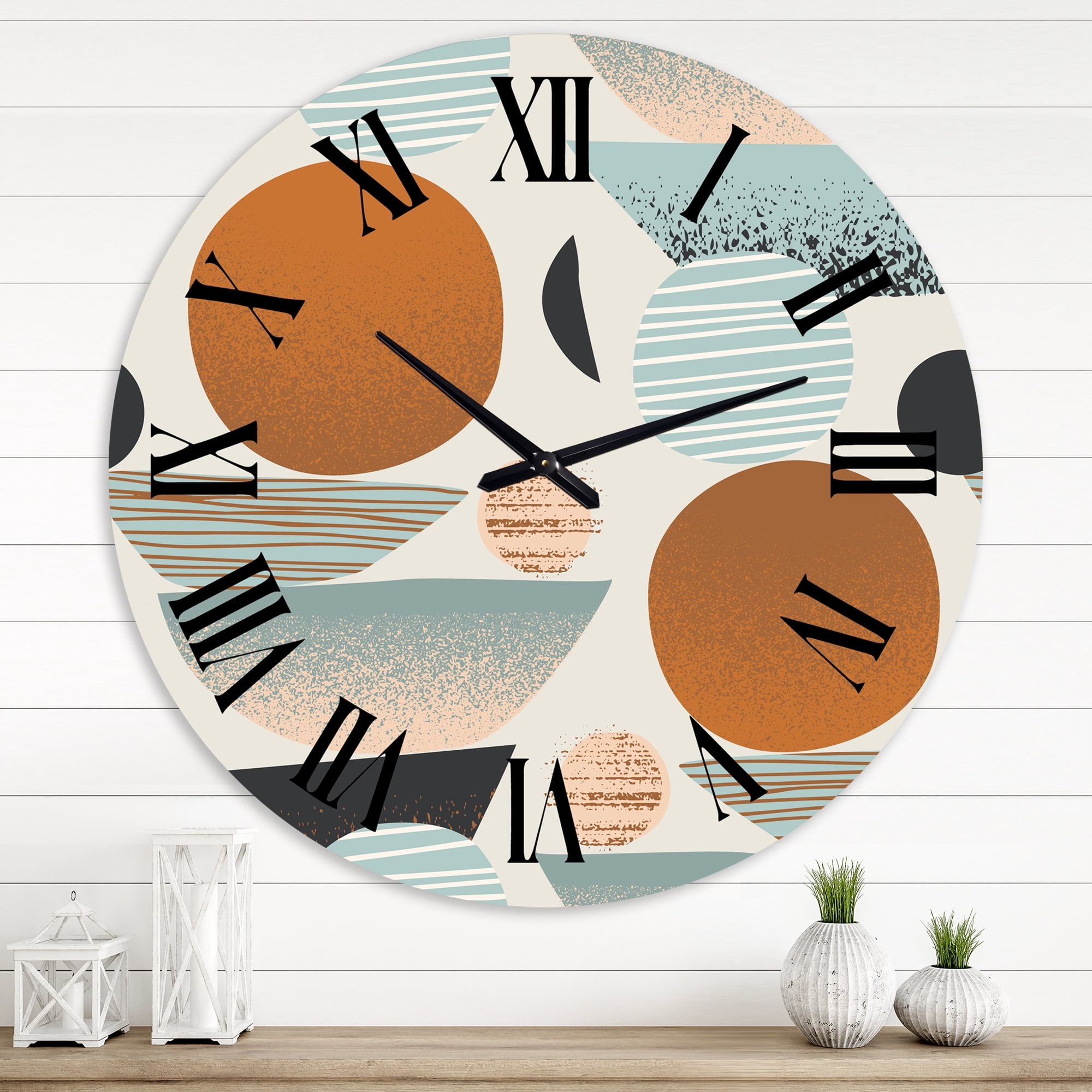 Designart 'Retro Shapes With Abstract Suns And Moons I' Modern Wall Clock