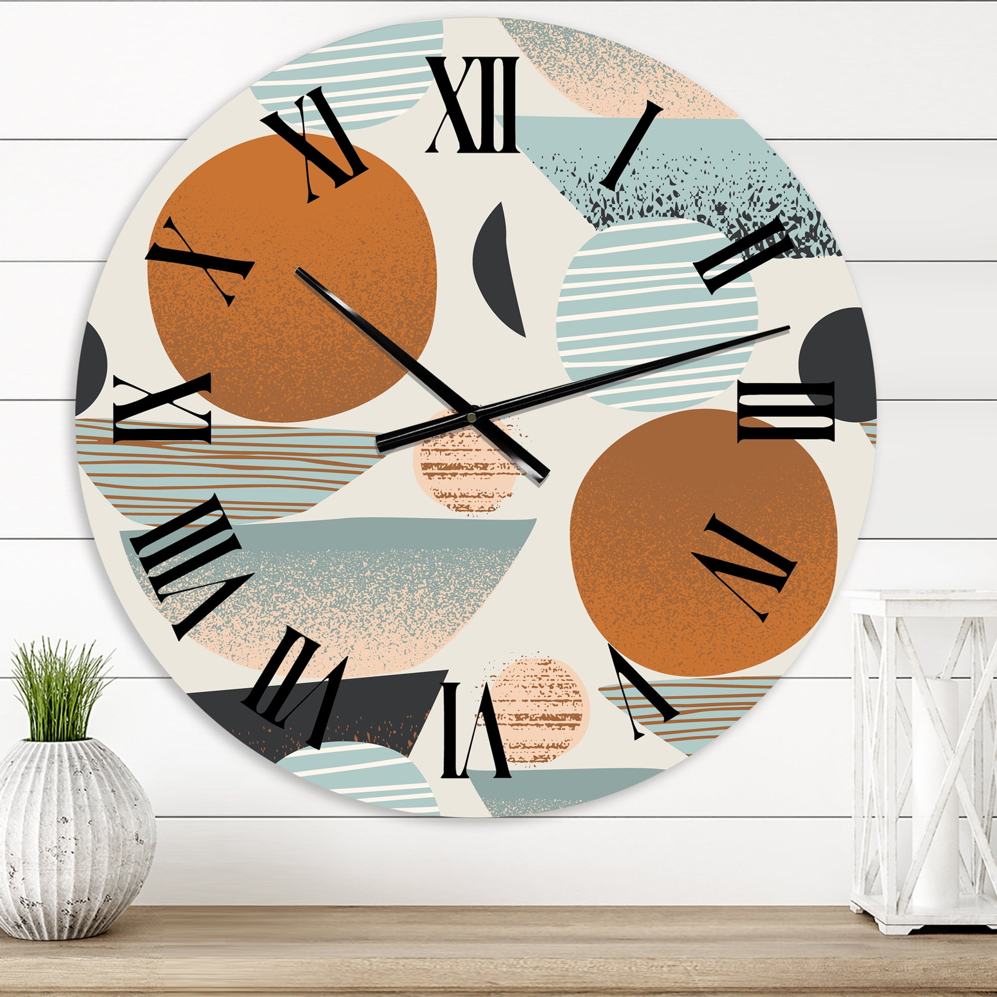 Designart 'Retro Shapes With Abstract Suns And Moons I' Modern Wall Clock