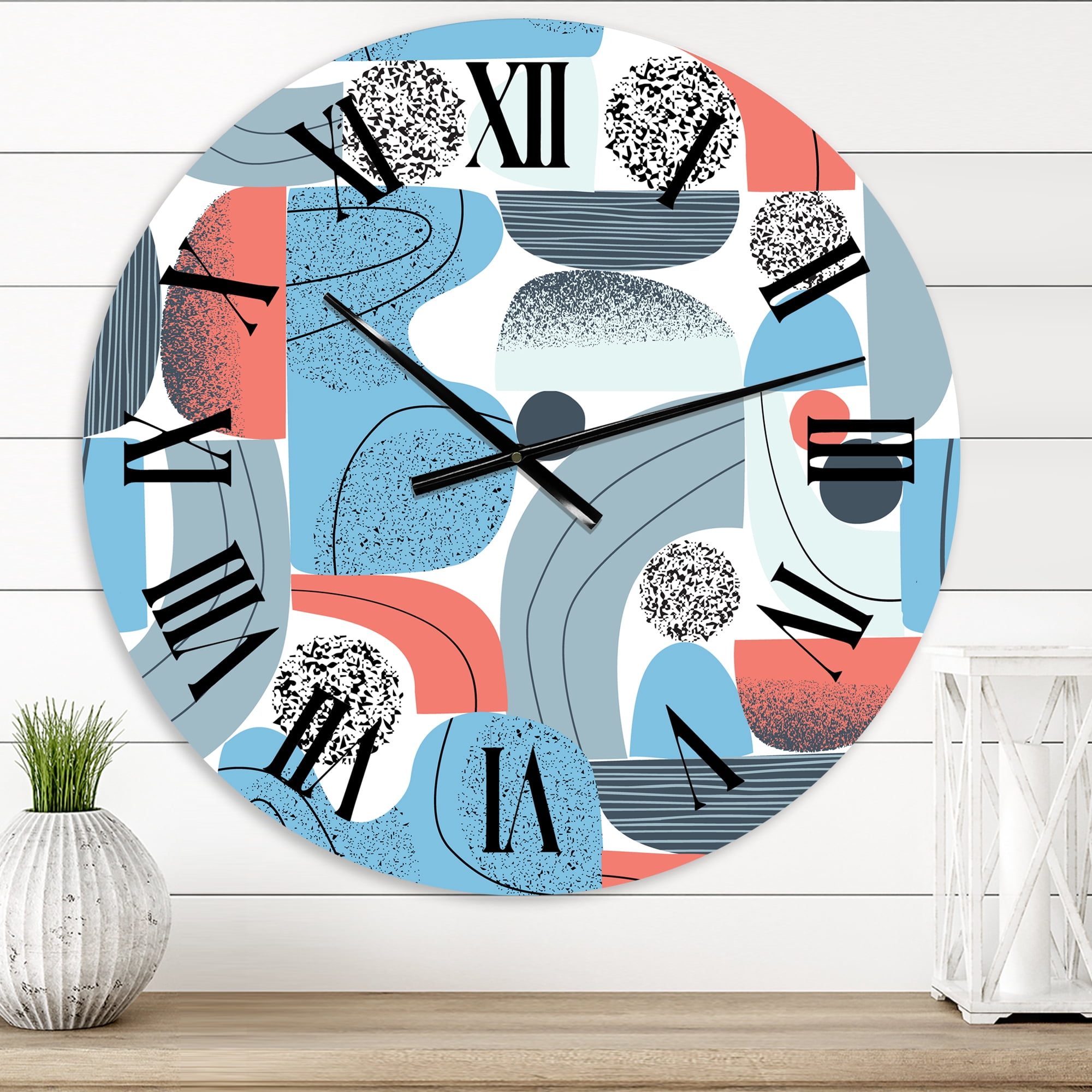 Designart 'Retro Shapes With Abstract Suns And Moons Ii' Modern Wall Clock