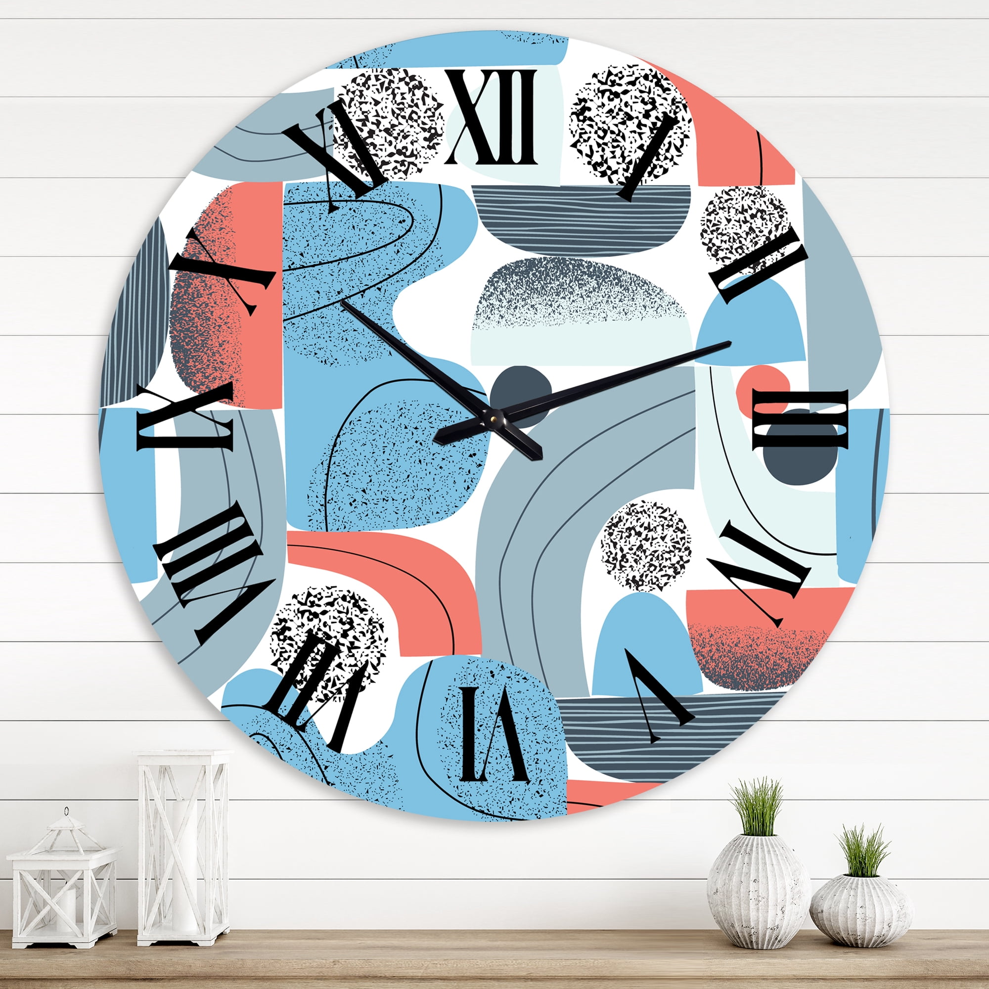 Designart 'Retro Shapes With Abstract Suns And Moons Ii' Modern Wall Clock