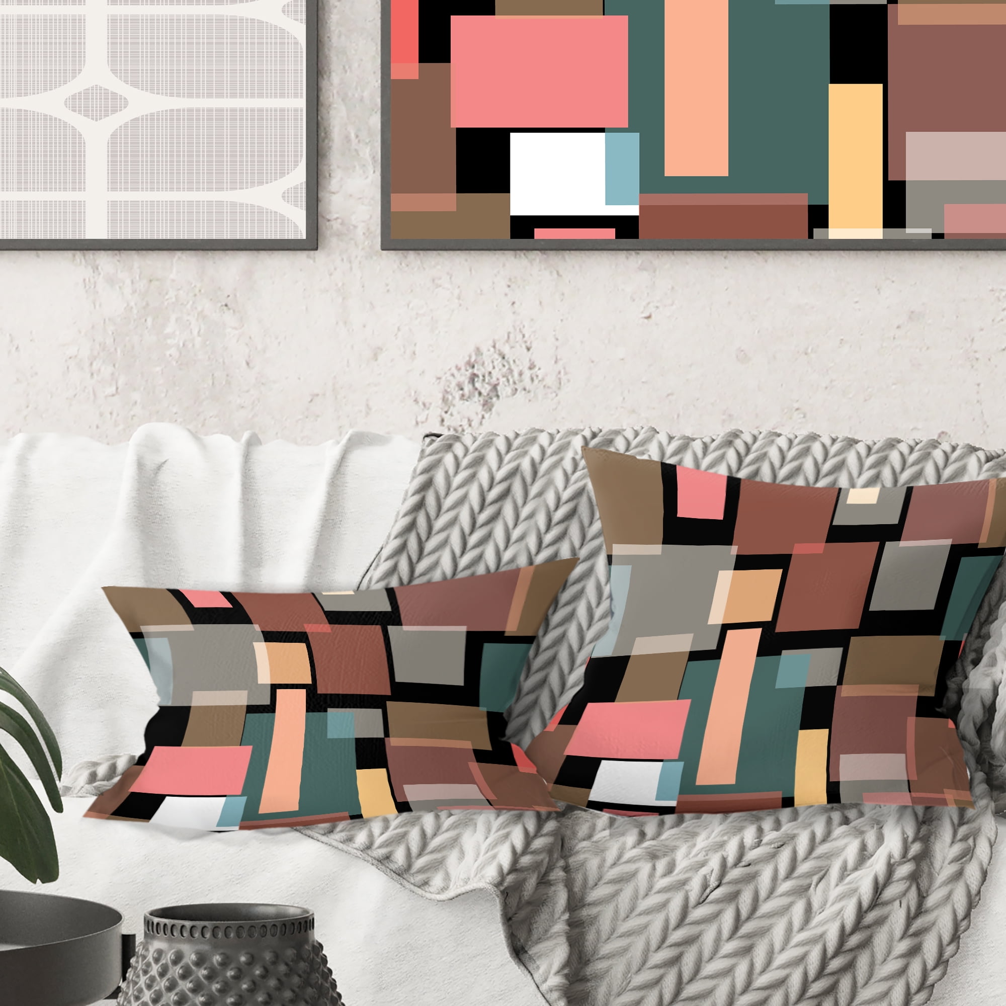 Designart Retro Square Design II' Mid-Century Modern Throw Pillow - 16x16