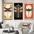 thumbnail image 1 of Designart "Retro Stamp Red Dragonfly Illustration" Animals Dragonfly Framed Wall Art Set Of 3 - Blue Dragonfly Frame Gallery Set For Office Decor, 1 of 6