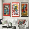 thumbnail image 1 of Designart "Retro Stamp Tribute to Keith Vintage Homage V" Transitional Framed Wall Art Set Of 3 - Red Abstract Transitional Frame Gallery Wall Set For Home Decor, 1 of 6