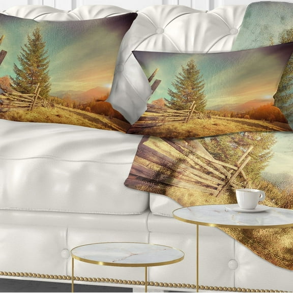 Designart Retro Style Autumn in Mountains - Landscape Photo Throw Pillow - 12x20
