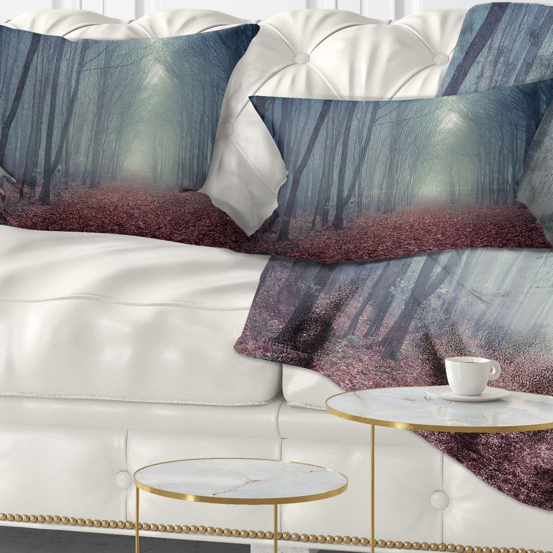 Designart Retro Style Misty Path in Forest - Landscape Photography Throw Pillow - 12x20