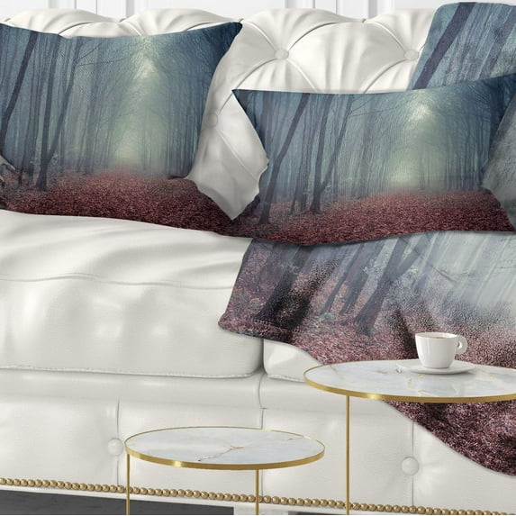 Designart Retro Style Misty Path in Forest - Landscape Photography Throw Pillow - 12x20