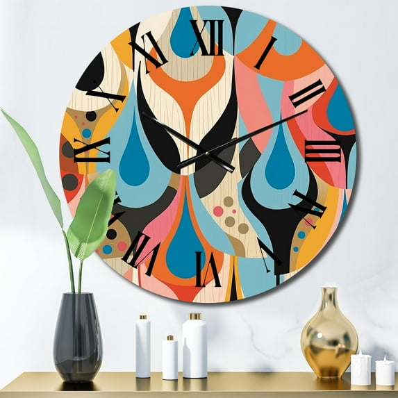 Designart "Retro-Styled Abstract Drops XIII" Modern Geometric Oversized Wall Clock