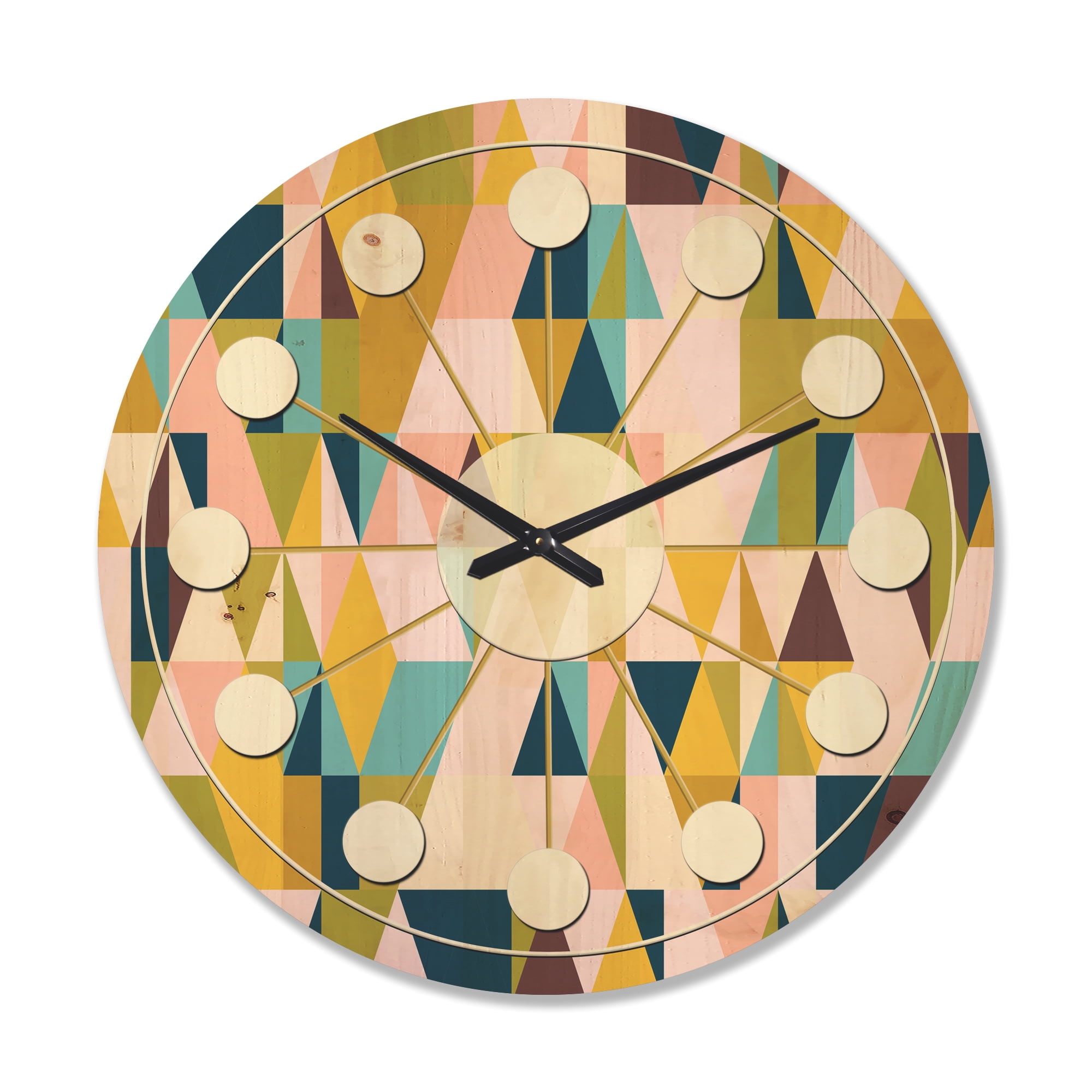 Designart 'Retro Triangular Design I' Mid-Century Modern Wood Wall Clock