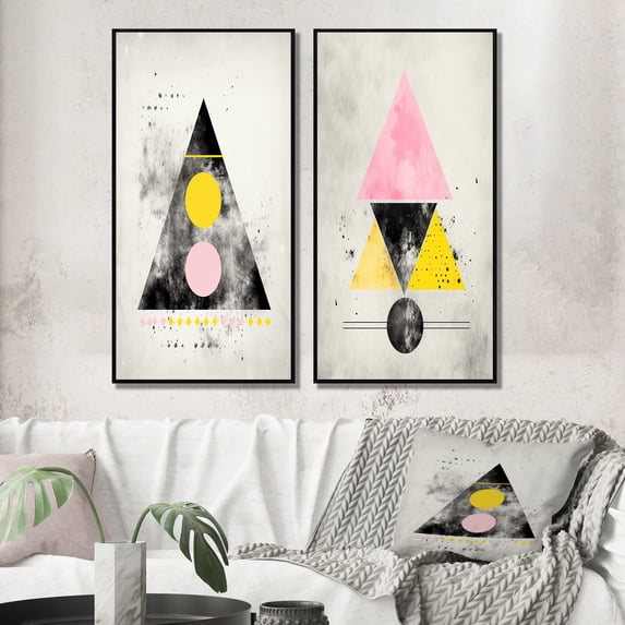 Designart "Retro Triangular Transcendence Minimalist Elevation I" Modern Geometric Framed Wall Art Set Of 2 - Modern Black Gallery Wall Frame Set For Home Decor