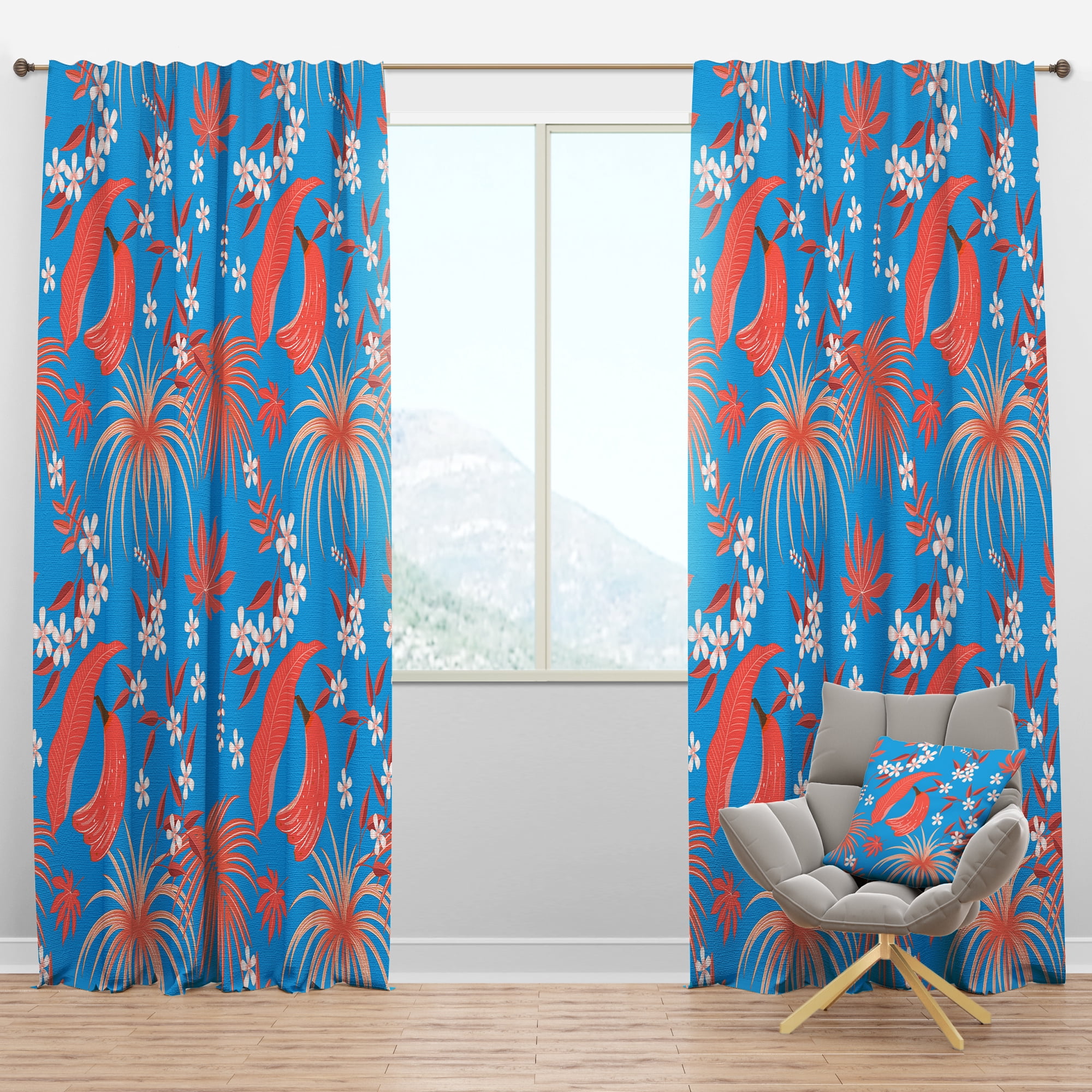 Designart 'Retro Tropical Foliage Coral II' Mid-Century Modern Blackout Curtain Panel