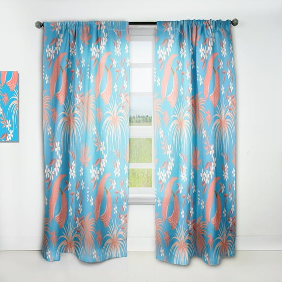 Designart 'Retro Tropical Foliage Coral II' Mid-Century Modern Curtain Panel