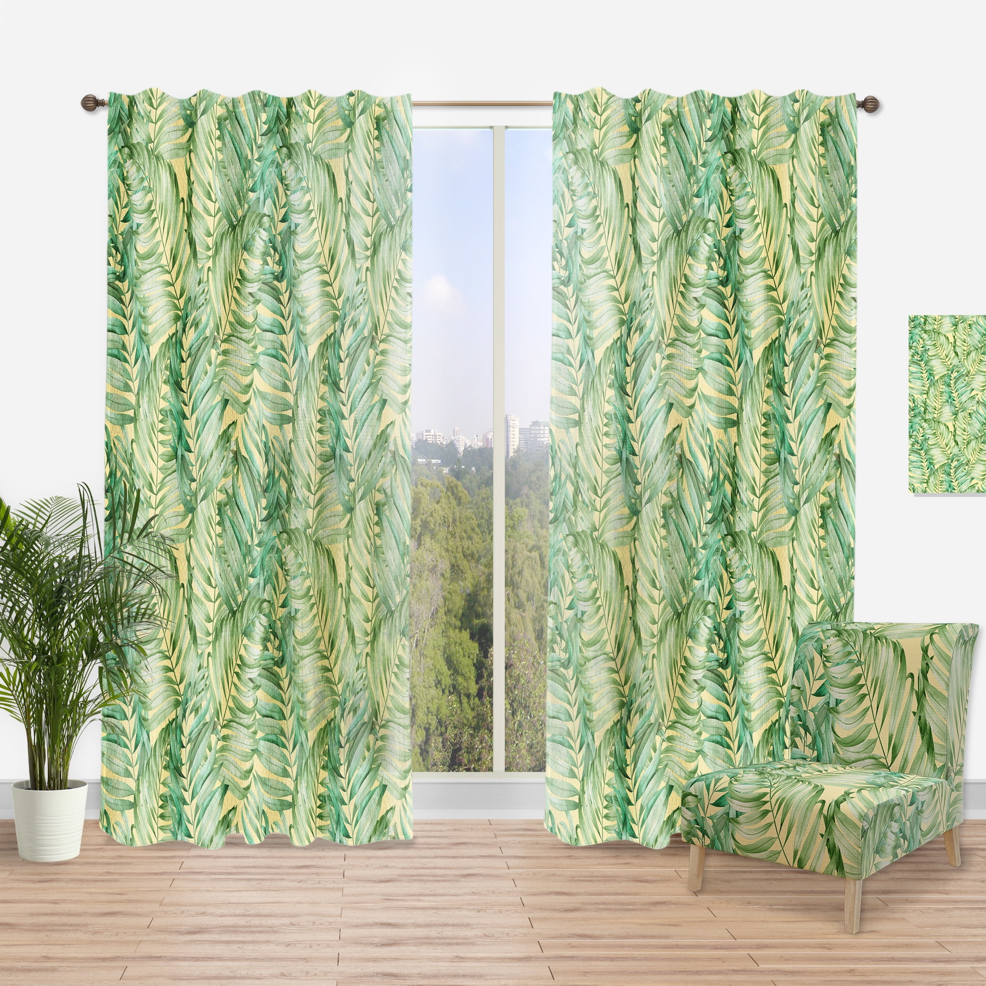 Designart 'Retro Tropical Foliage I' Mid-Century Modern Curtain Panel