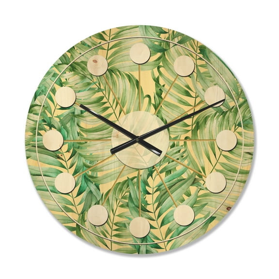 Designart 'Retro Tropical Foliage I' Mid-Century Modern Wood Wall Clock