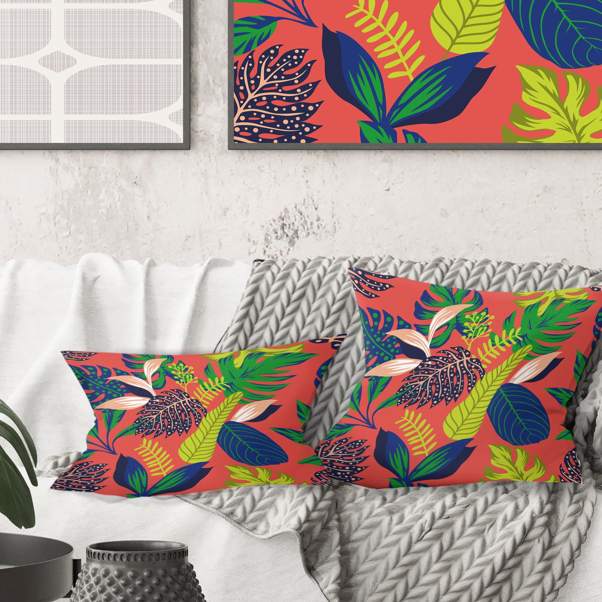 Designart Retro Tropical Leaves I' Mid-Century Modern Throw Pillow - 16x16