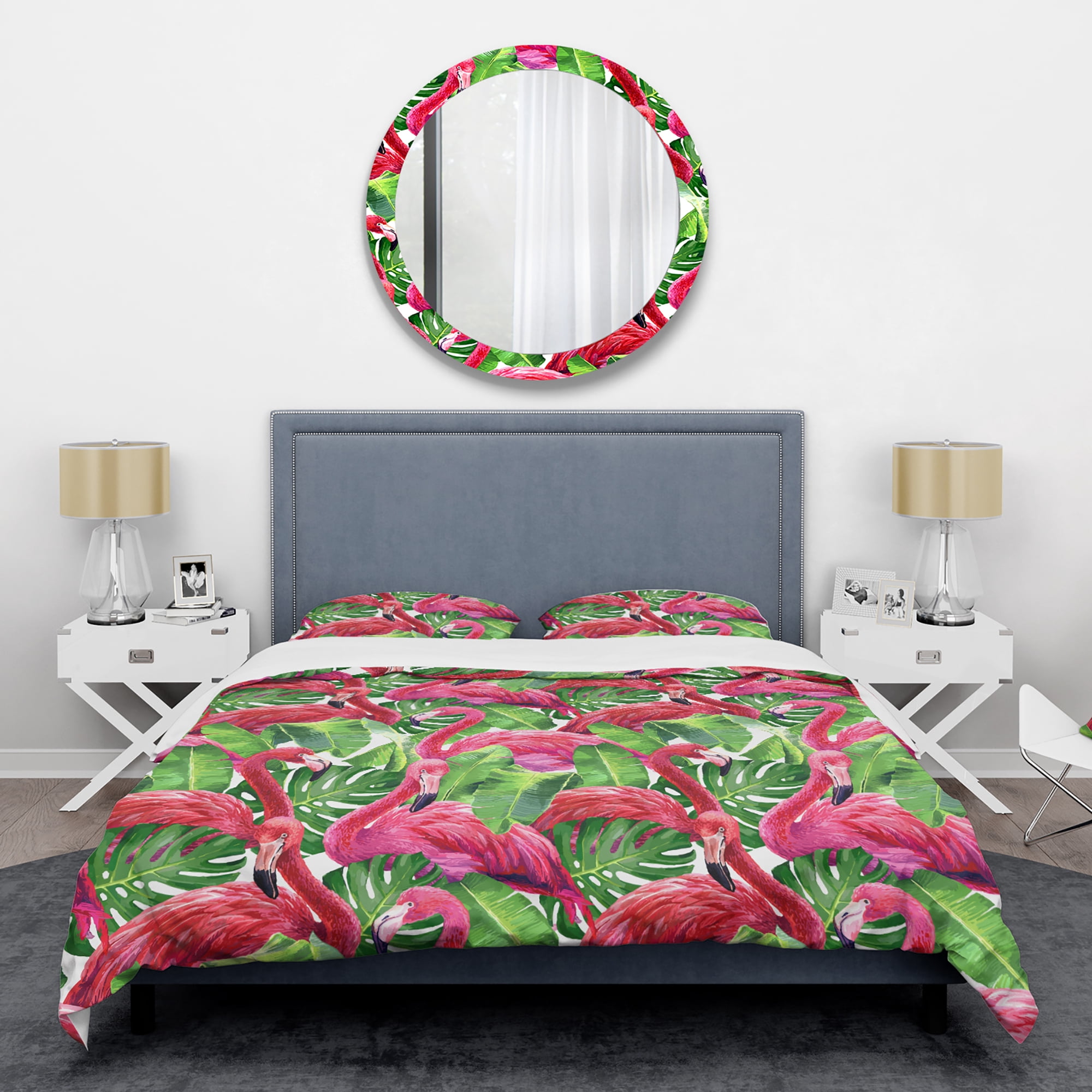 Designart 'Retro Tropical Pink Flamingo' Mid-Century Modern Duvet Cover Set