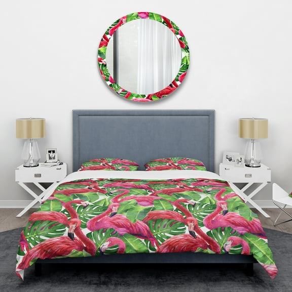 Designart 'Retro Tropical Pink Flamingo' Mid-Century Modern Duvet Cover Set