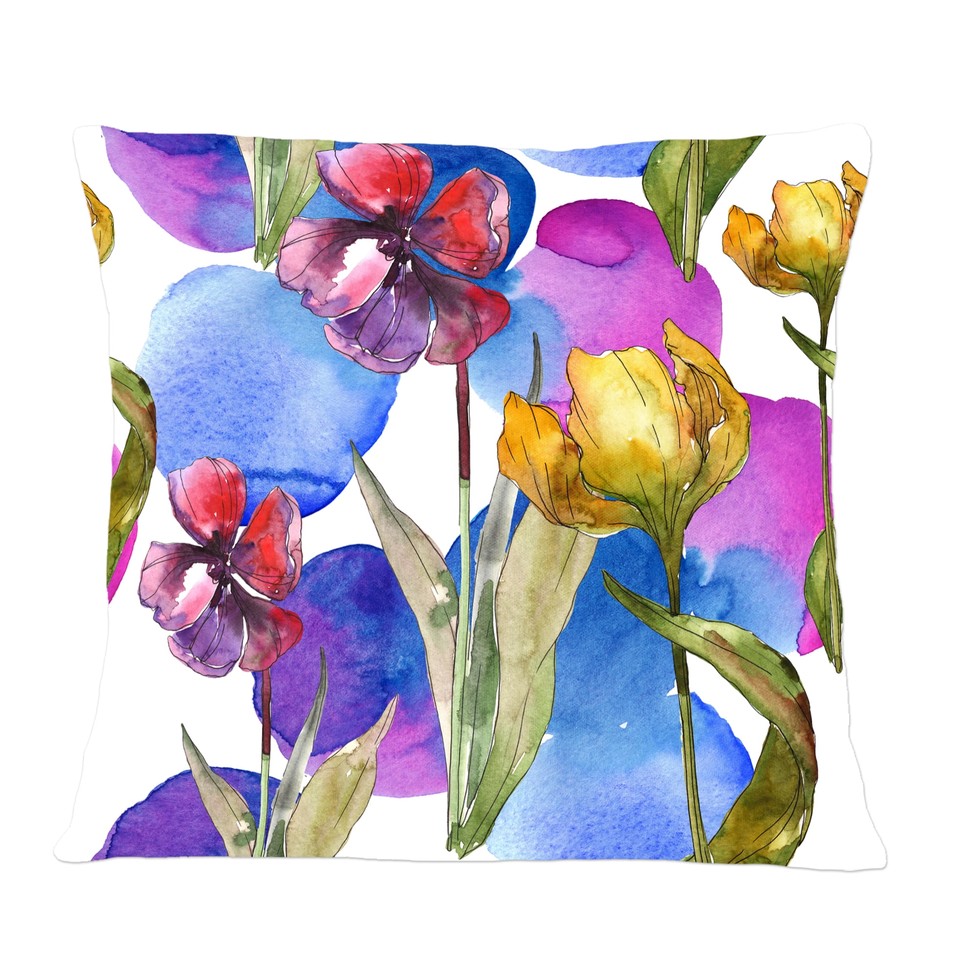 Designart Retro Tulips in Purple' Mid-Century Modern Throw Pillow - 12x20