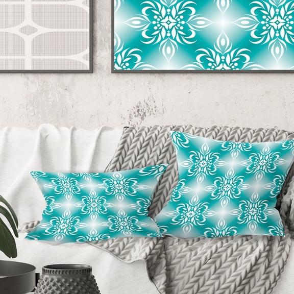 Designart Retro Turquoise Pattern' Mid-Century Modern Throw Pillow - 16x16