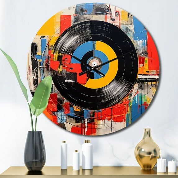Designart "Retro Vibes in Colorful Vinyl II" Music Oversized Wall Clock